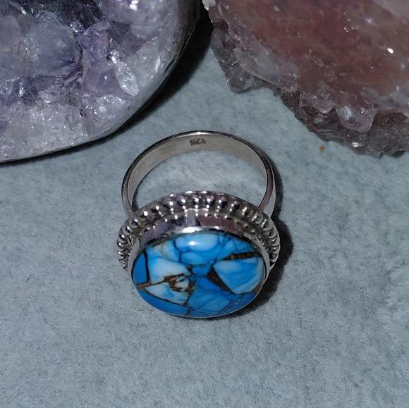 Ice Blue Dahlia Turquoise Sterling Silver Ring